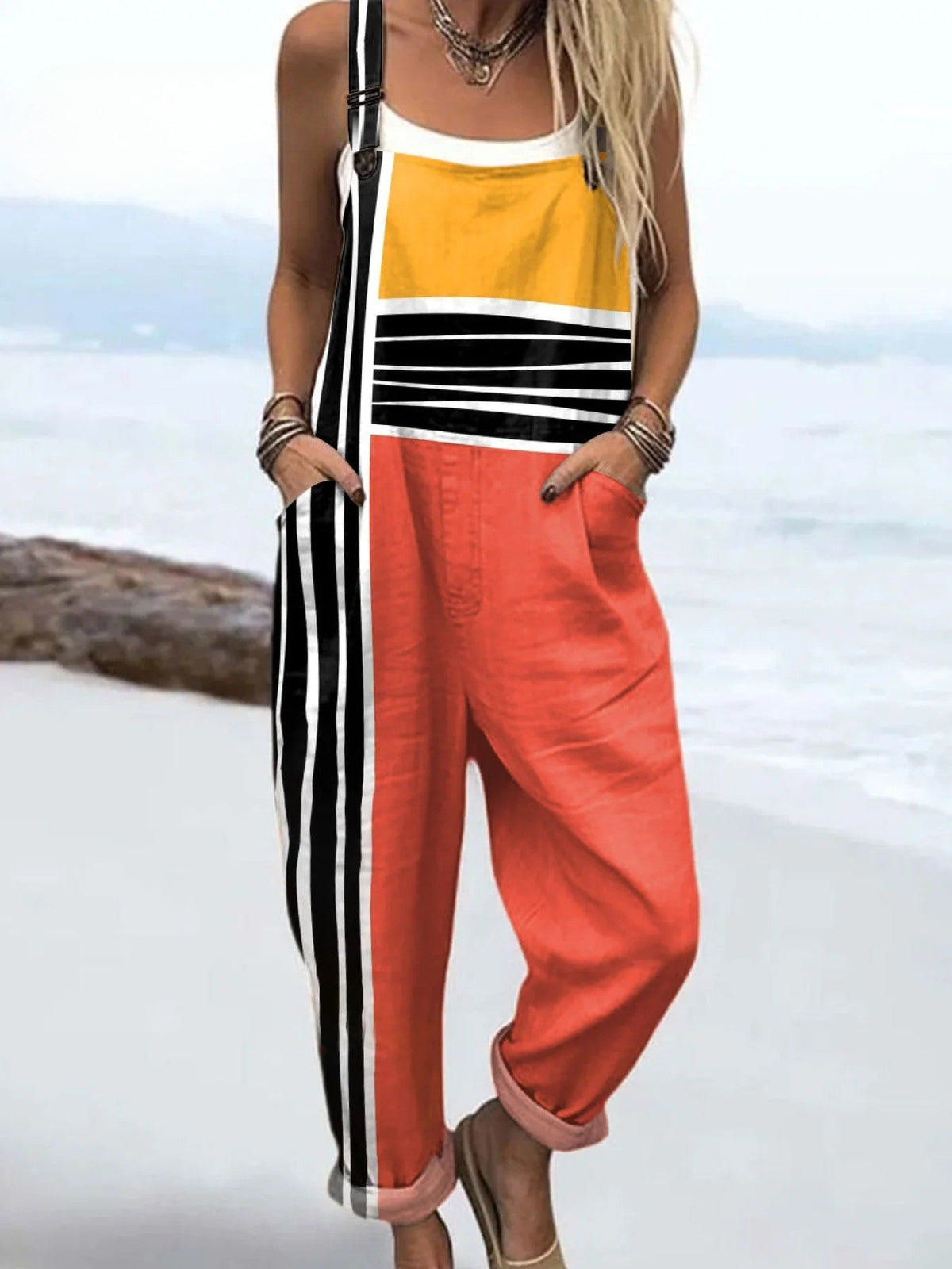 Chic Metro Pop Jumpsuit with Bold Color Block Design