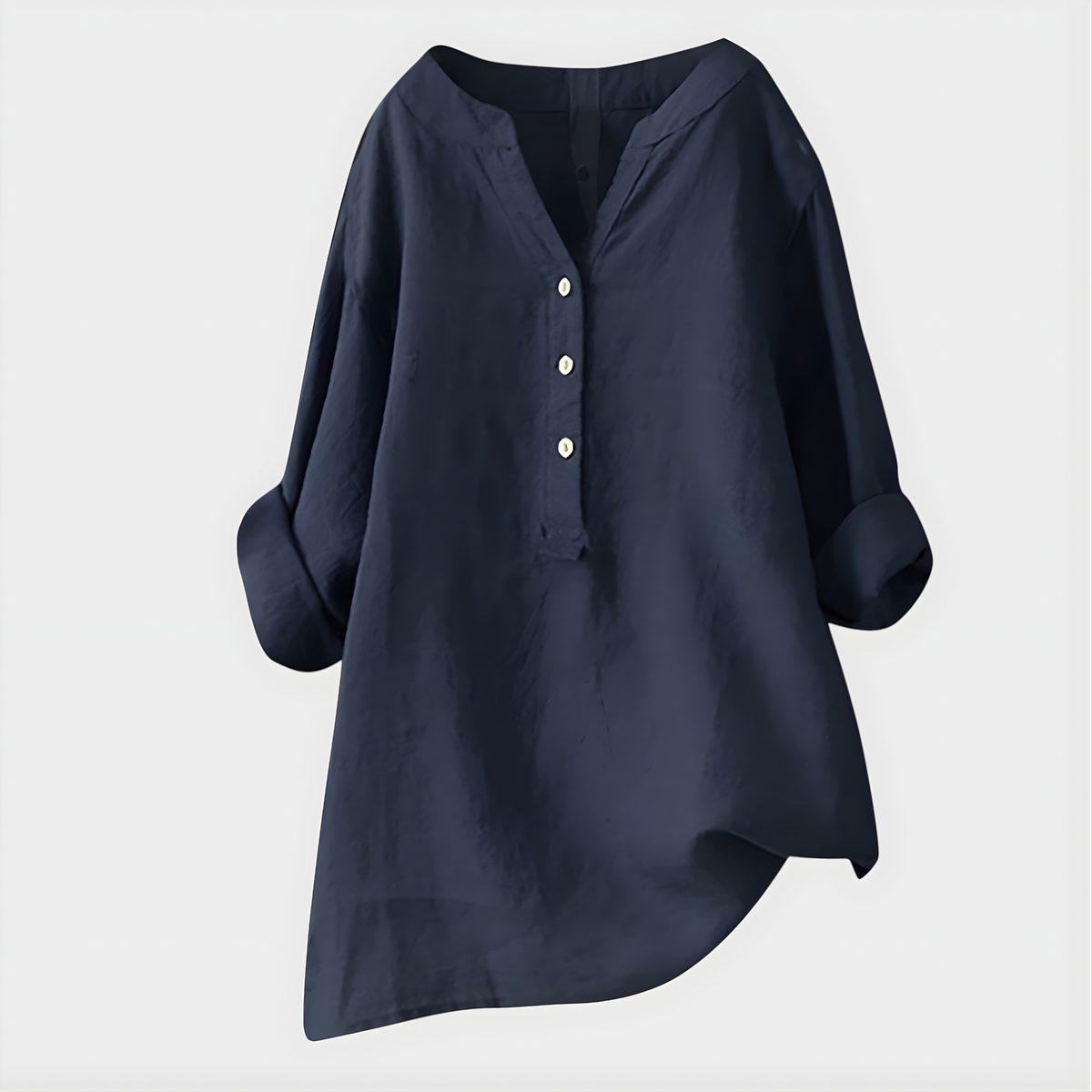 Veronique Chic V-Neck Blouse in Cotton-Linen Blend