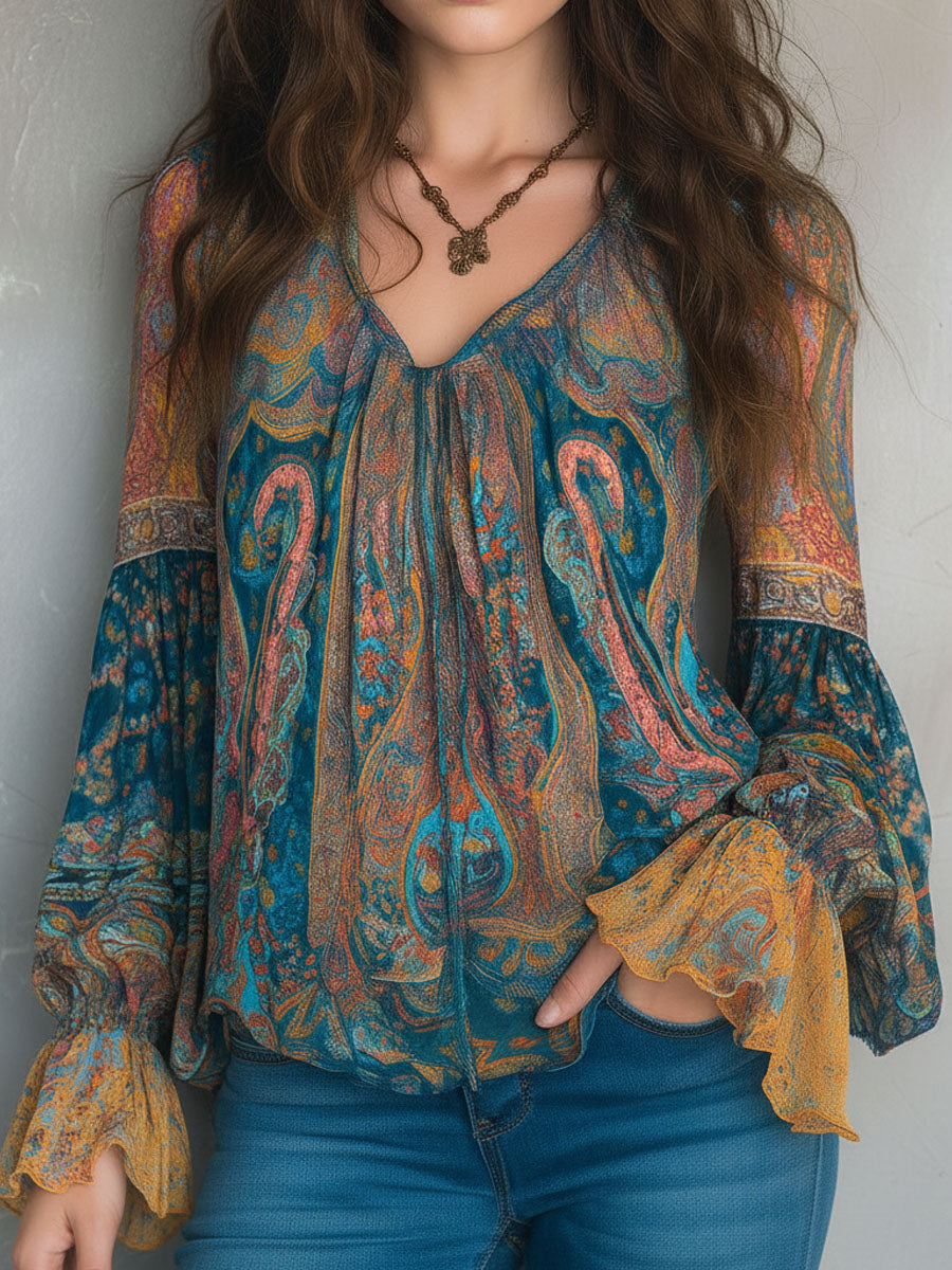 Selah™ Bohemian Paisley Chiffon Top