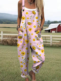 Floral Print Sleeveless Jumpsuit with Tie Waist Detail