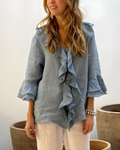 Tahlia™ Ruffled Cotton-Linen Sleeve Blouse