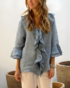 Tahlia™ Ruffled Cotton-Linen Sleeve Blouse