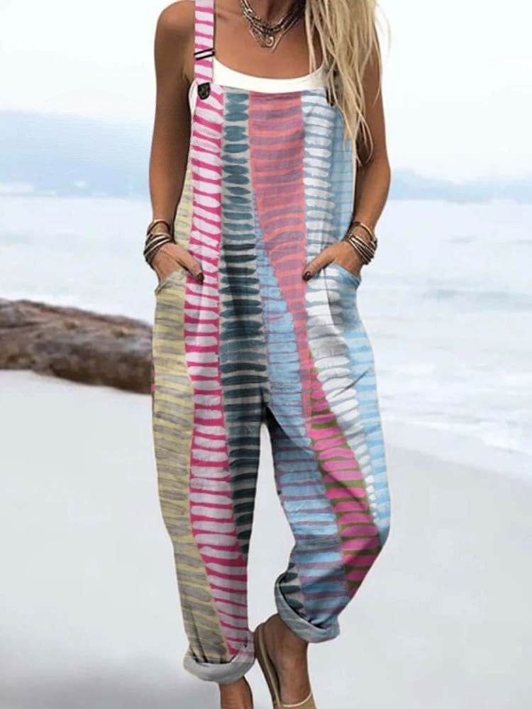 Coastal Rhythm Printed Jumpsuit with Adjustable Straps