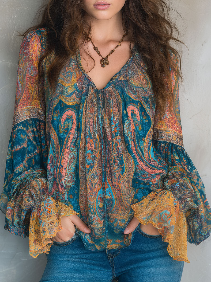 Selah™ Bohemian Paisley Chiffon Top