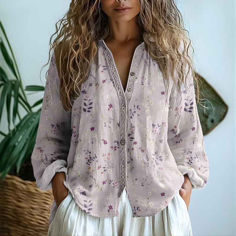 Toinette™ - Retro Leaf Print Blouse