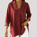 Camille™ Denim-Look Shawl Collar Blouse