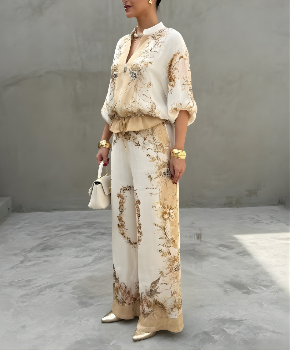 Leila™ Chic Two-Piece Lounge Set with Elegant Details
