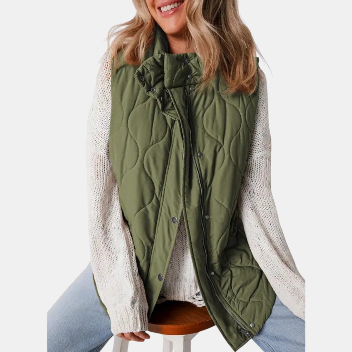 Jaely Quilted Women's Sleeveless Puffer Vest with Zip and Snap Buttons