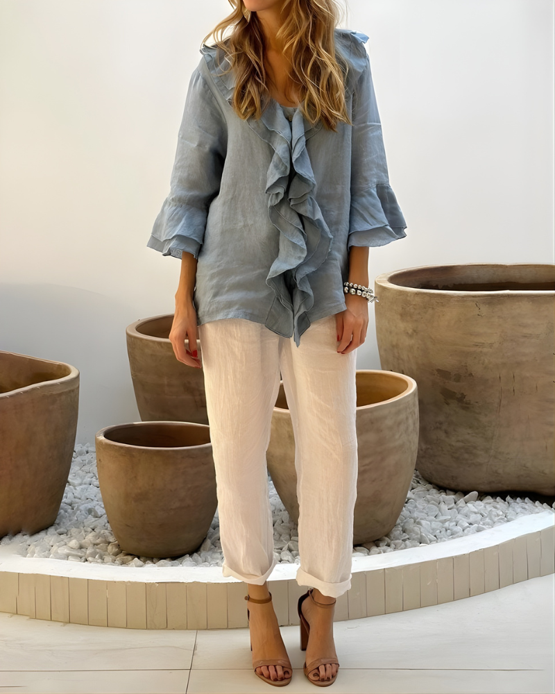 Tahlia™ Ruffled Cotton-Linen Sleeve Blouse