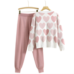 Chic Heart Pattern Knit Two-Piece Set for Stylish Comfort
