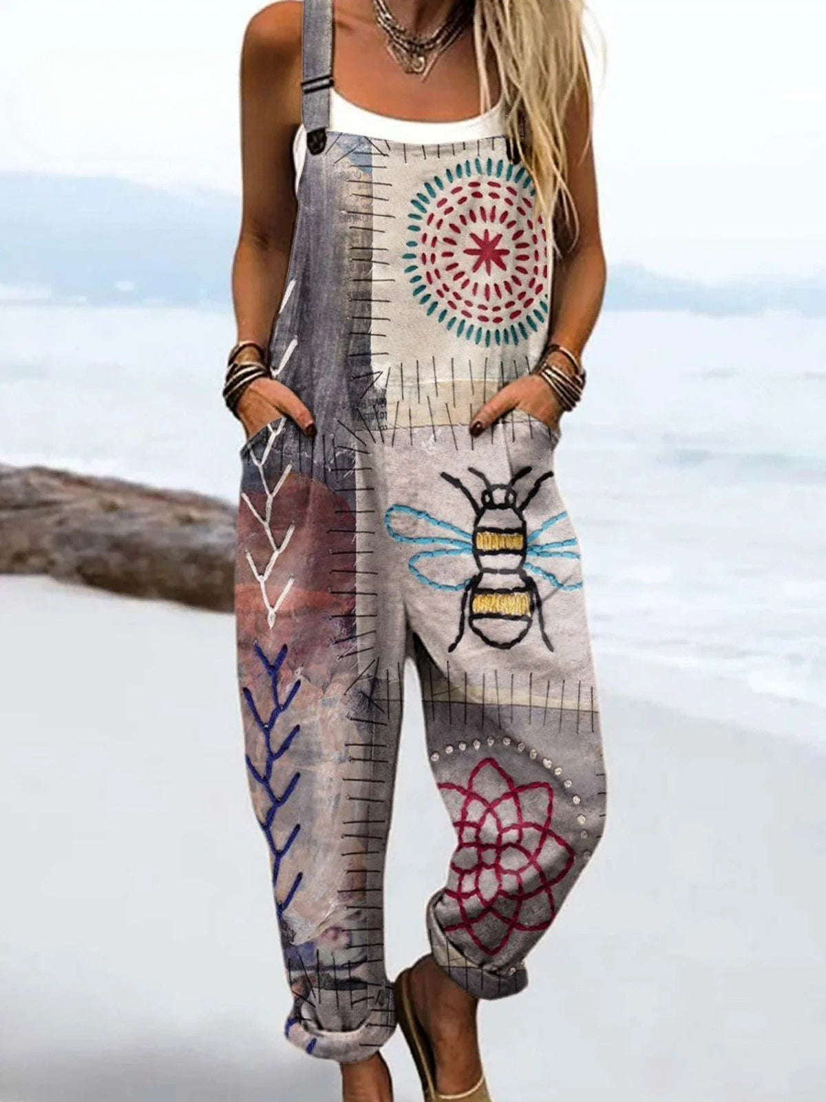 Bee Free Floral Print Jumpsuit with Adjustable Straps