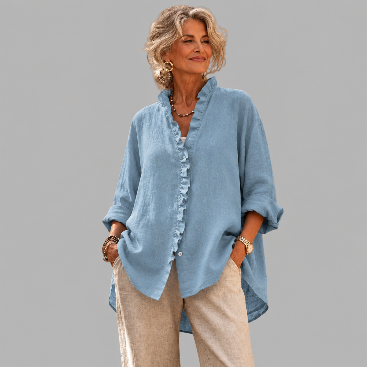 Luisa™ Chic Ruffled Linen Blend Top