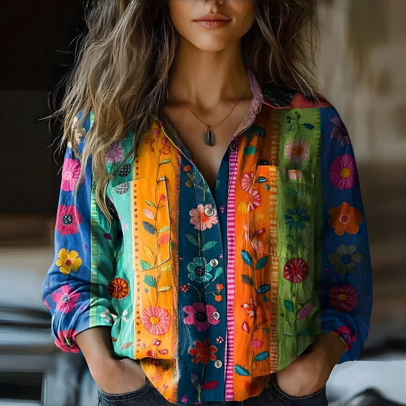 Vintage-Inspired Printed Blouse by Natalie™