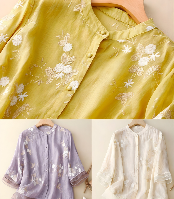 Clarice™ Cotton Blouse with Elegant Embroidery