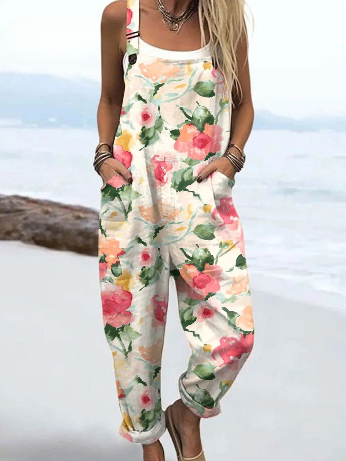 Petal & Poise Floral Print Wide-Leg Jumpsuit