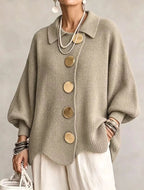 Katrina Oversized Button-Up Cardigan with Collared Neckline