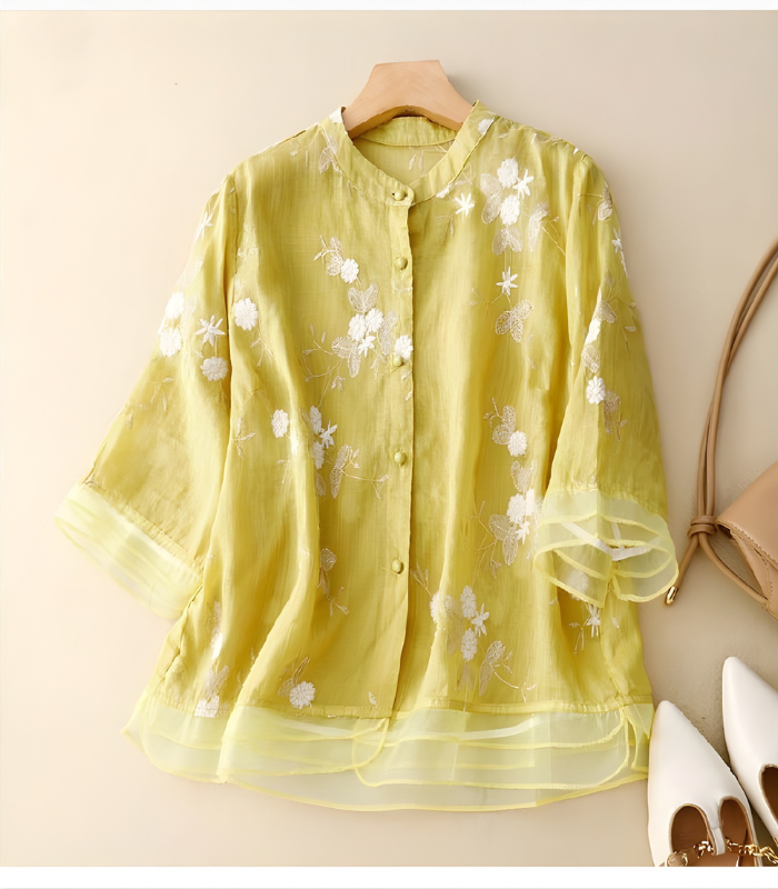 Clarice™ Cotton Blouse with Elegant Embroidery