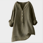 Veronique™ Chic V-Neck Blouse in Cotton-Linen Blend
