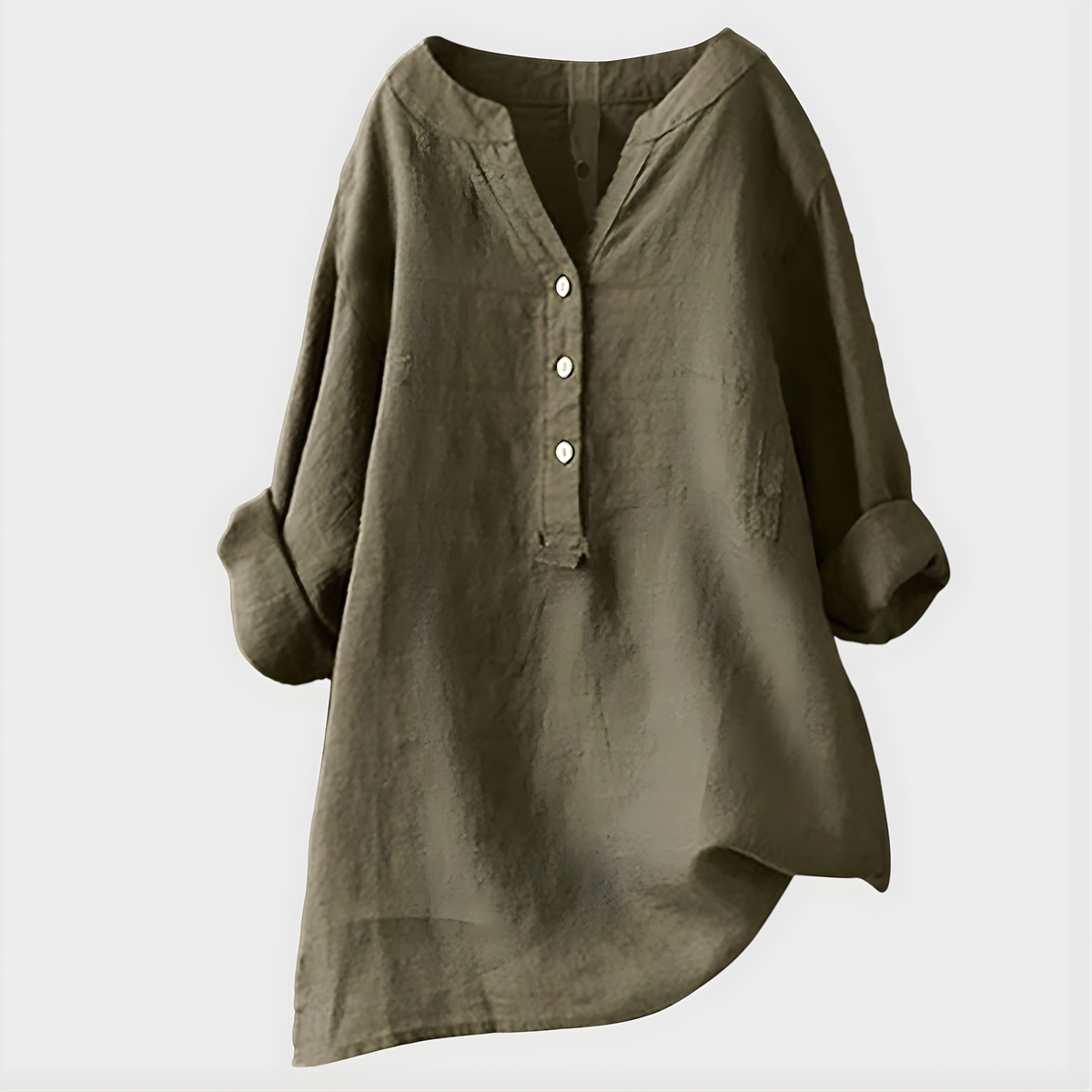 Veronique Chic V-Neck Blouse in Cotton-Linen Blend