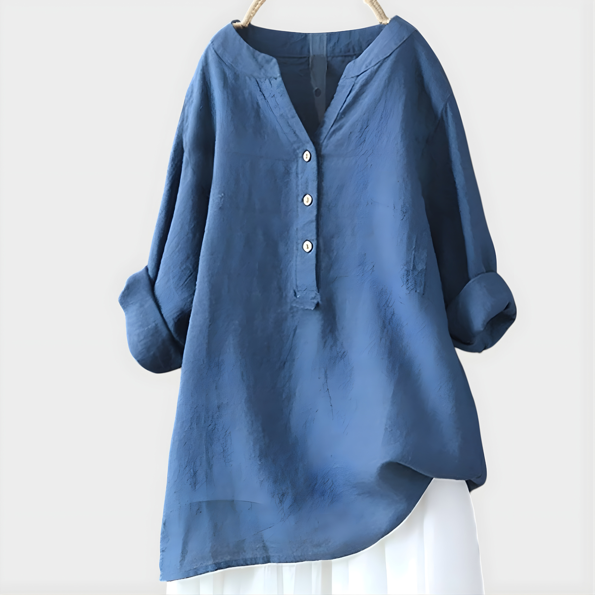 Veronique™ Chic V-Neck Blouse in Cotton-Linen Blend