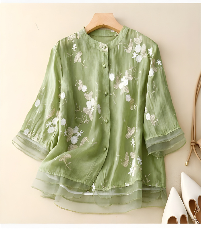 Clarice™ Cotton Blouse with Elegant Embroidery