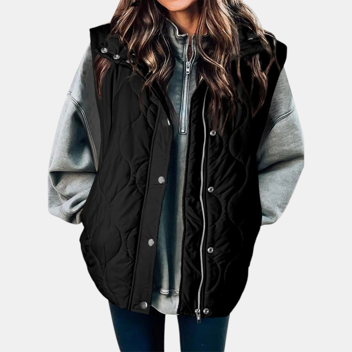 Jaely Quilted Women's Sleeveless Puffer Vest with Zip and Snap Buttons