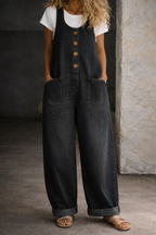 Zariyah Vintage Washed Denim Overalls with Adjustable Straps