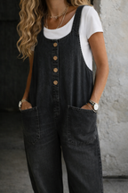 Zariyah Vintage Washed Denim Overalls with Adjustable Straps