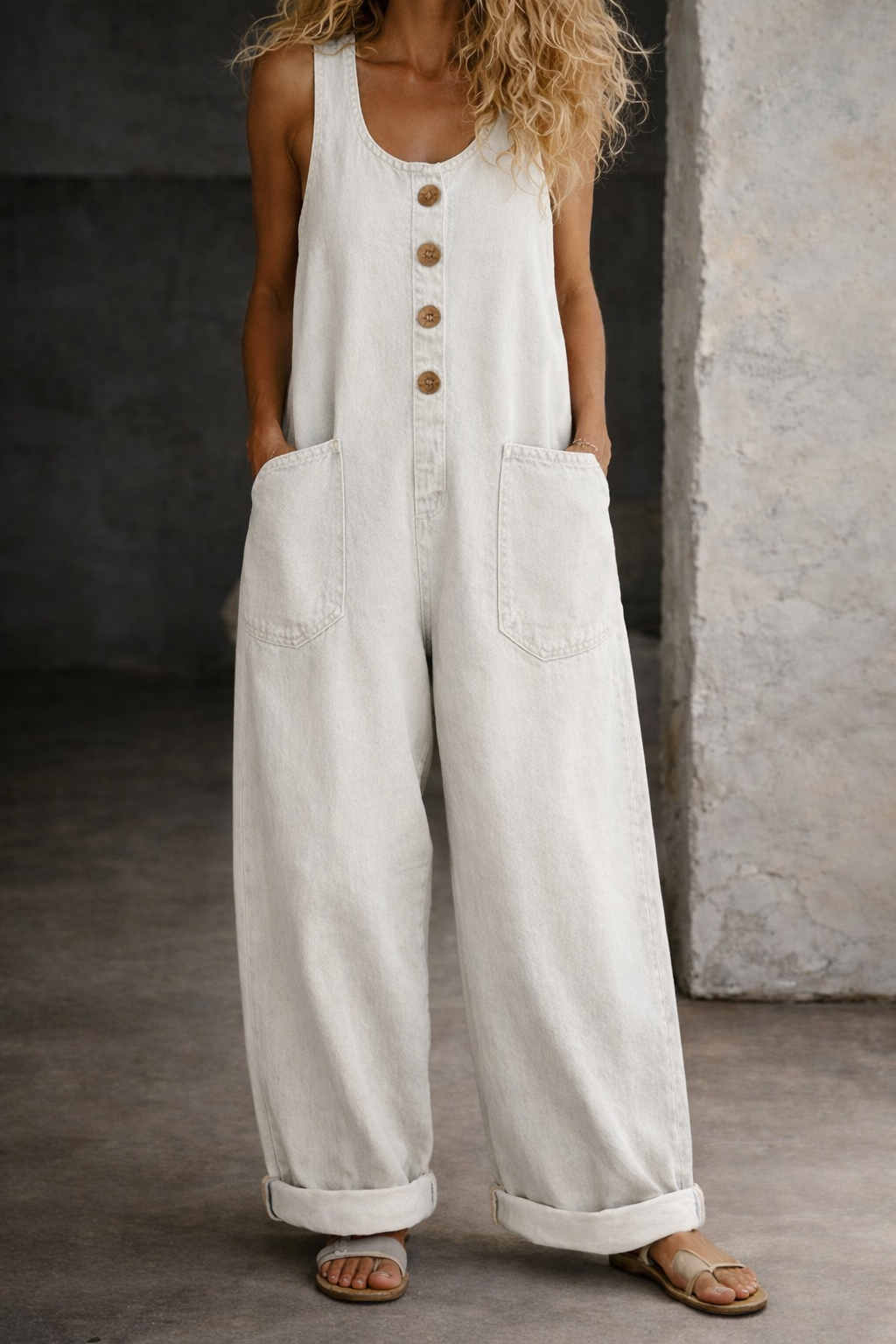 Gloria Vintage Washed Cotton Denim Overalls with Adjustable Straps