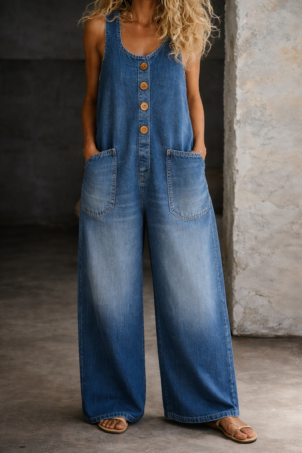 Vintage Washed Cotton Denim Overalls in Jade Green