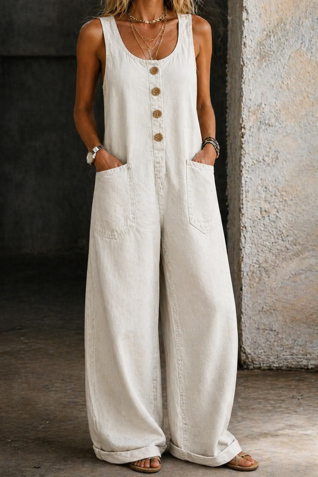 Gloria Vintage Washed Cotton Denim Overalls with Adjustable Straps