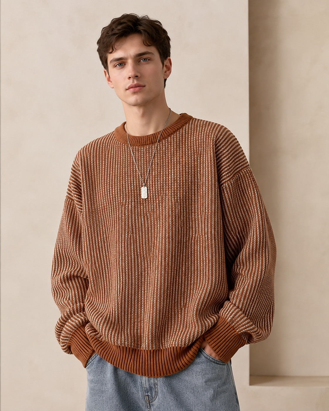 Collin Crew Neck Sweater with Ribbed Cuffs and Hem