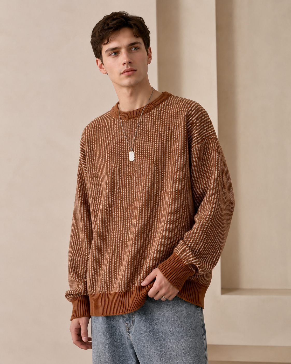 Collin Crew Neck Sweater with Ribbed Cuffs and Hem