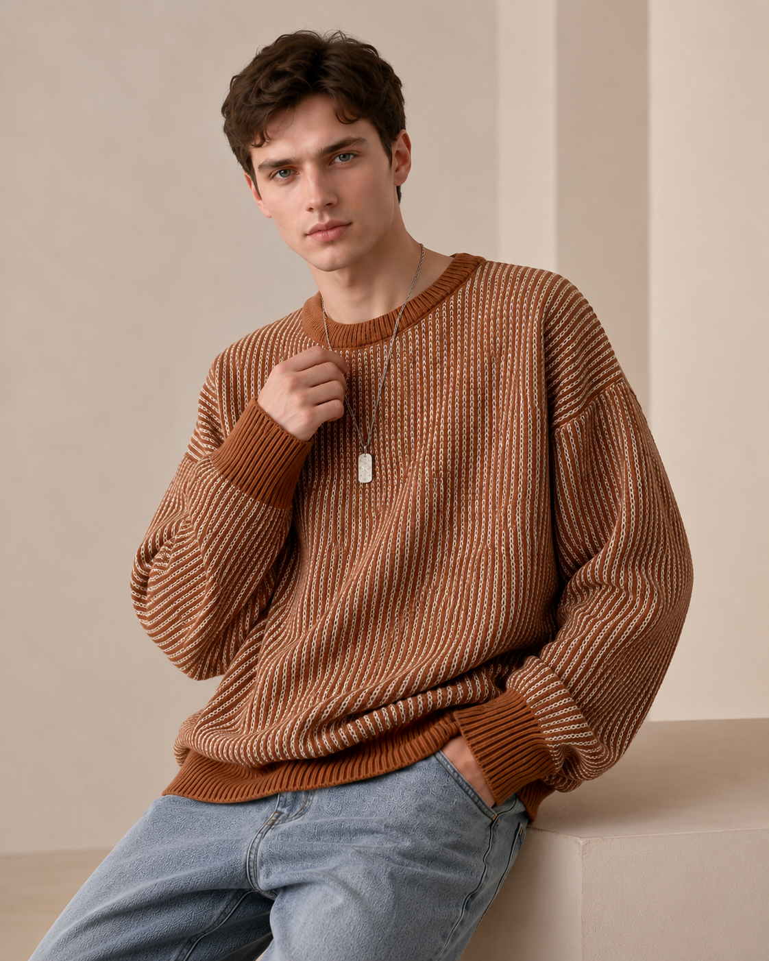 Collin Crew Neck Sweater with Ribbed Cuffs and Hem