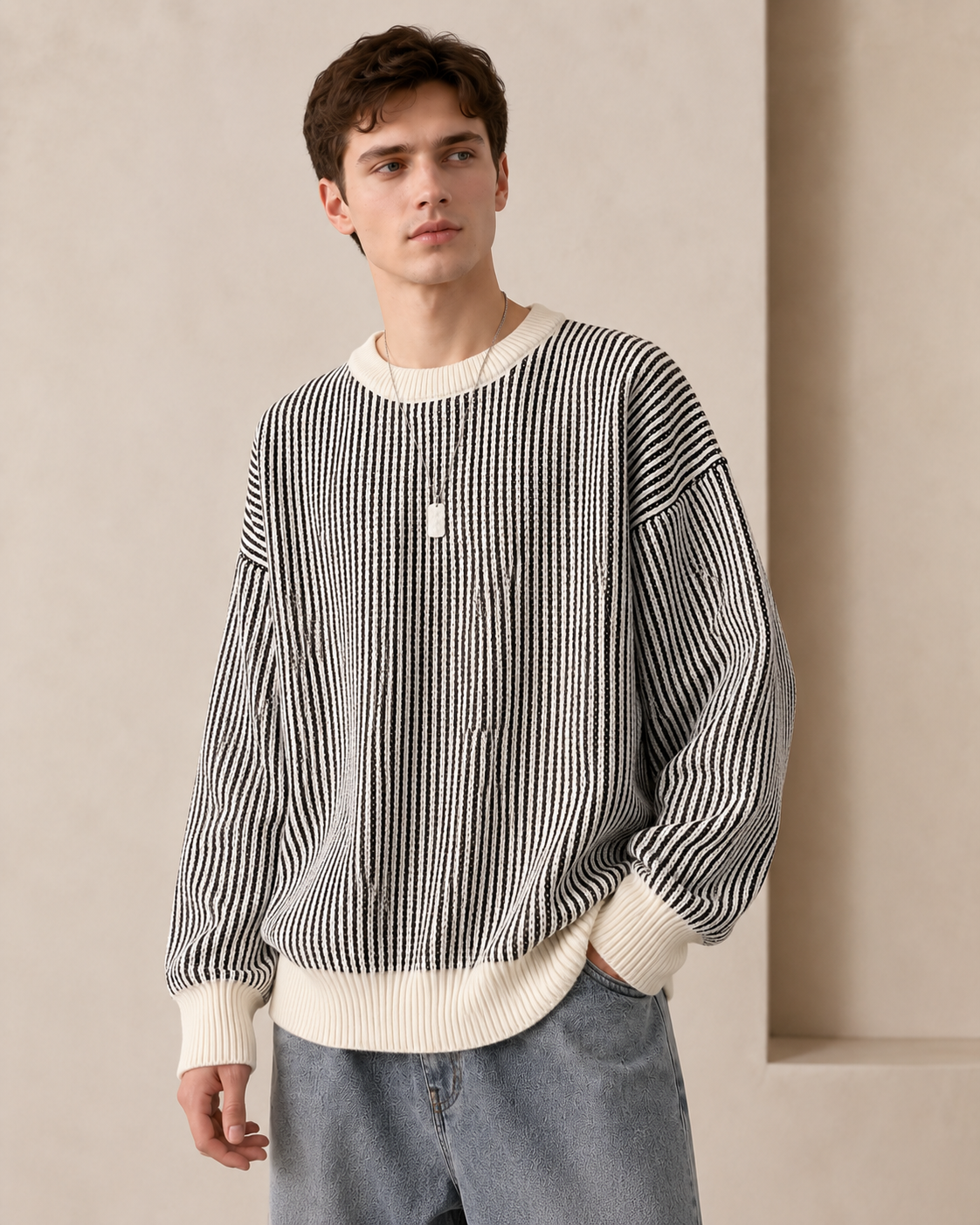 Collin Crew Neck Sweater with Ribbed Cuffs and Hem