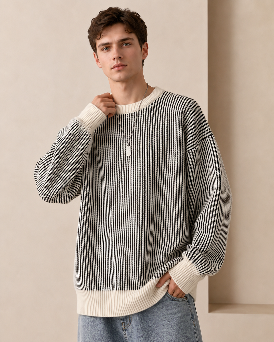 Collin Crew Neck Sweater with Ribbed Cuffs and Hem