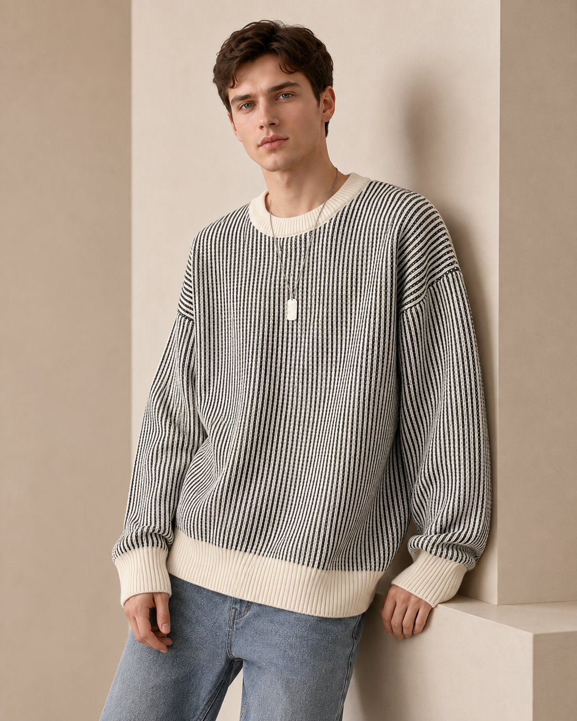Collin Crew Neck Sweater with Ribbed Cuffs and Hem