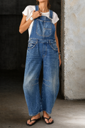 Elle Barrel Cut Denim Overalls with Adjustable Straps