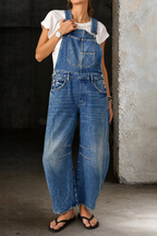 Elle Barrel Cut Denim Overalls with Adjustable Straps