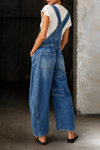 Elle Barrel Cut Denim Overalls with Adjustable Straps