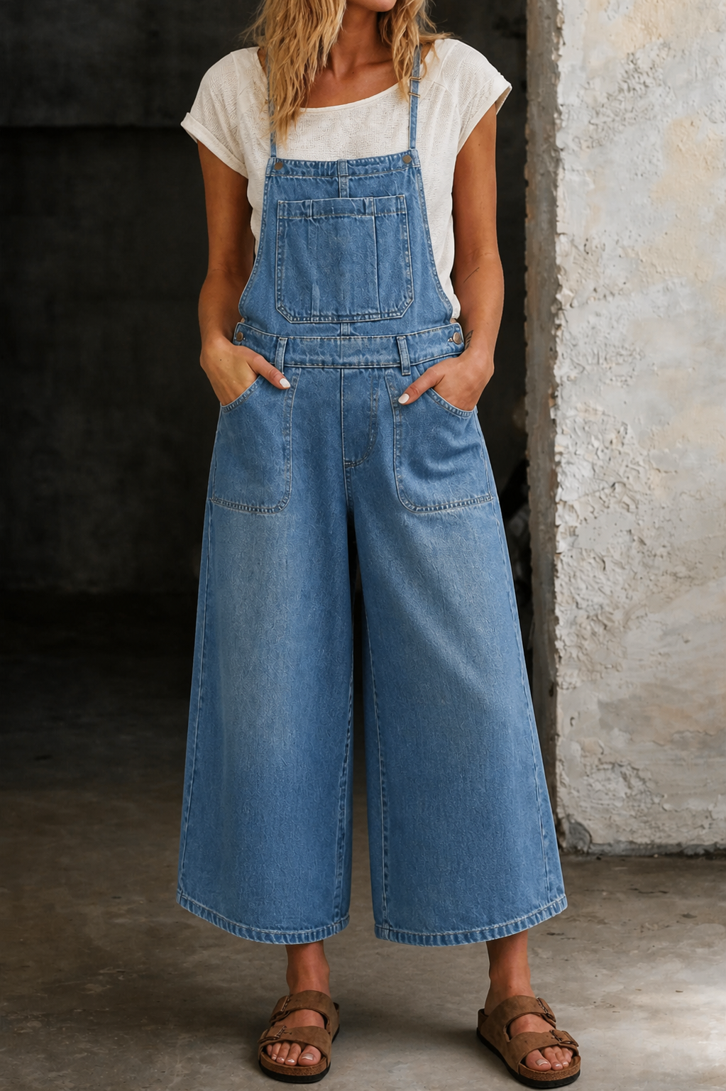 Indie Wide Leg Suspender Jumpsuit with Adjustable Straps
