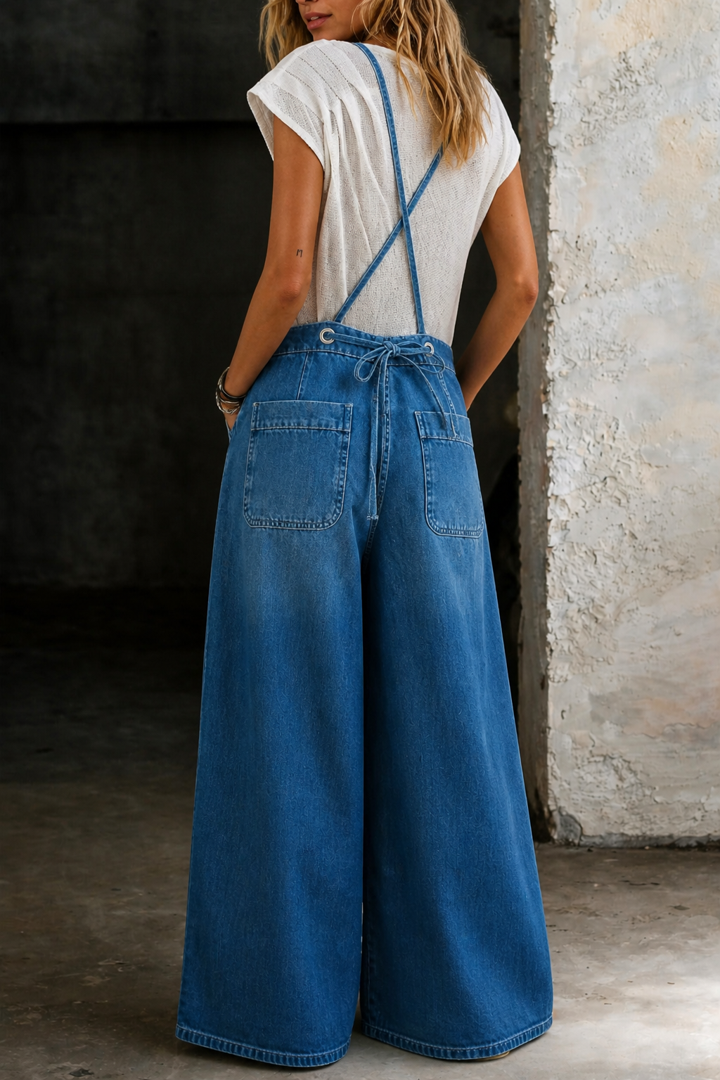 Indie Wide Leg Suspender Jumpsuit with Adjustable Straps