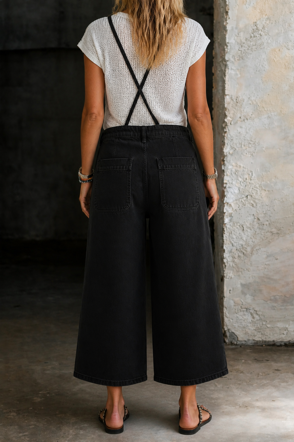 Indie Wide Leg Suspender Jumpsuit with Adjustable Straps