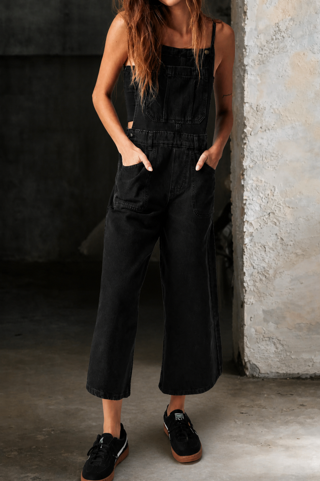 Indie Wide Leg Suspender Jumpsuit with Adjustable Straps