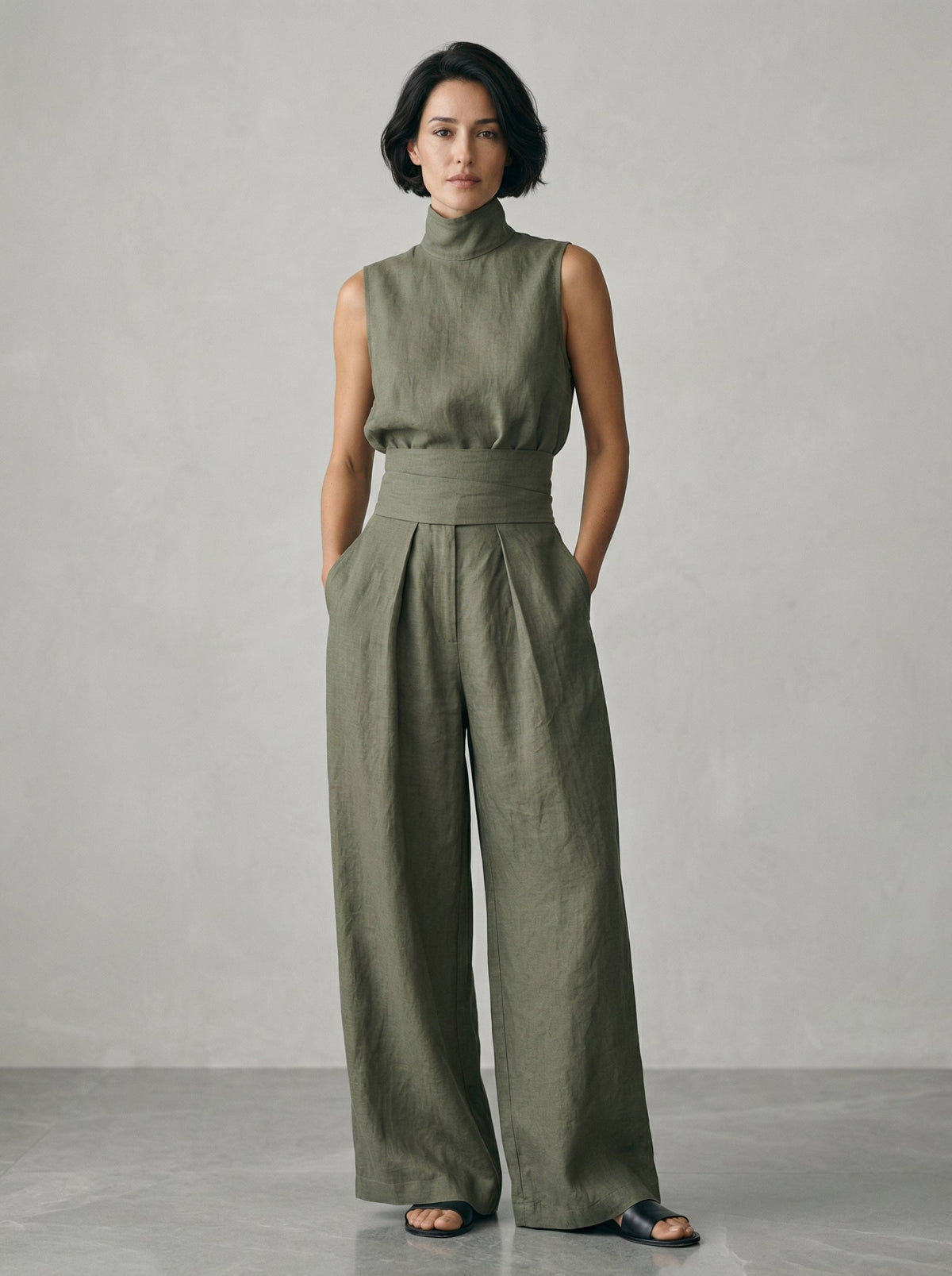 Evanna™ High-Neck Cotton Two-Piece Trouser Set