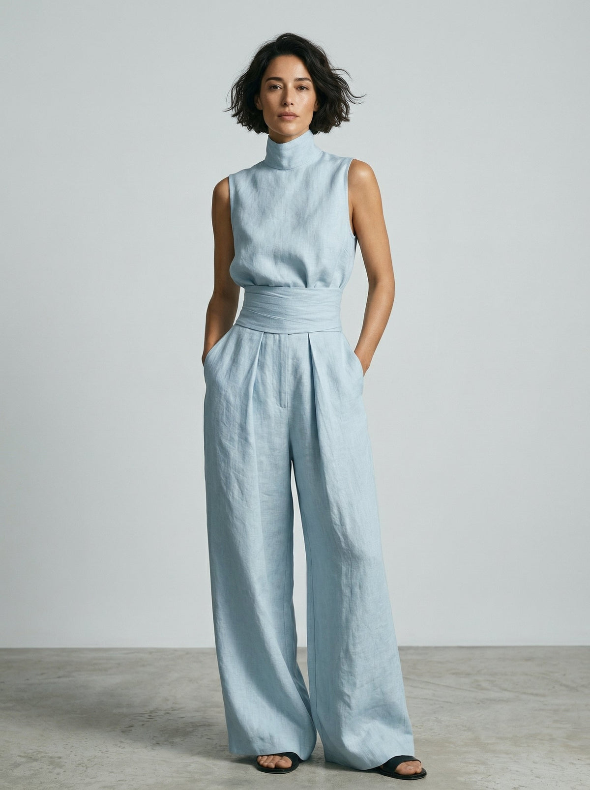 Evanna™ High-Neck Cotton Two-Piece Trouser Set