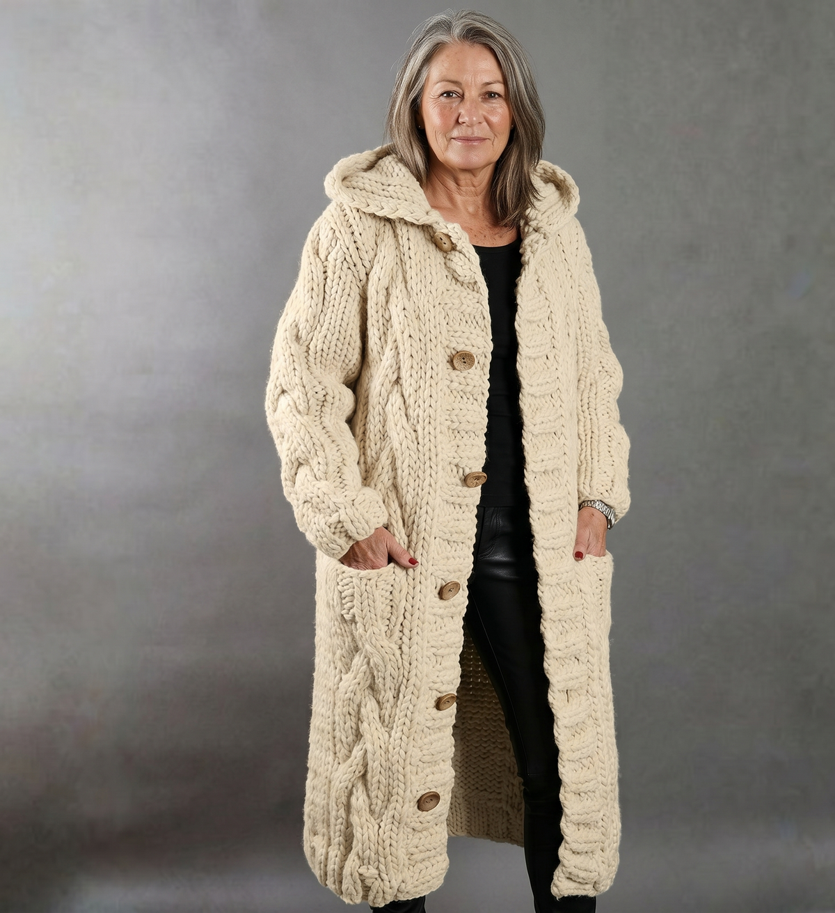 Alessia™ Chic Cable Knit Overcoat