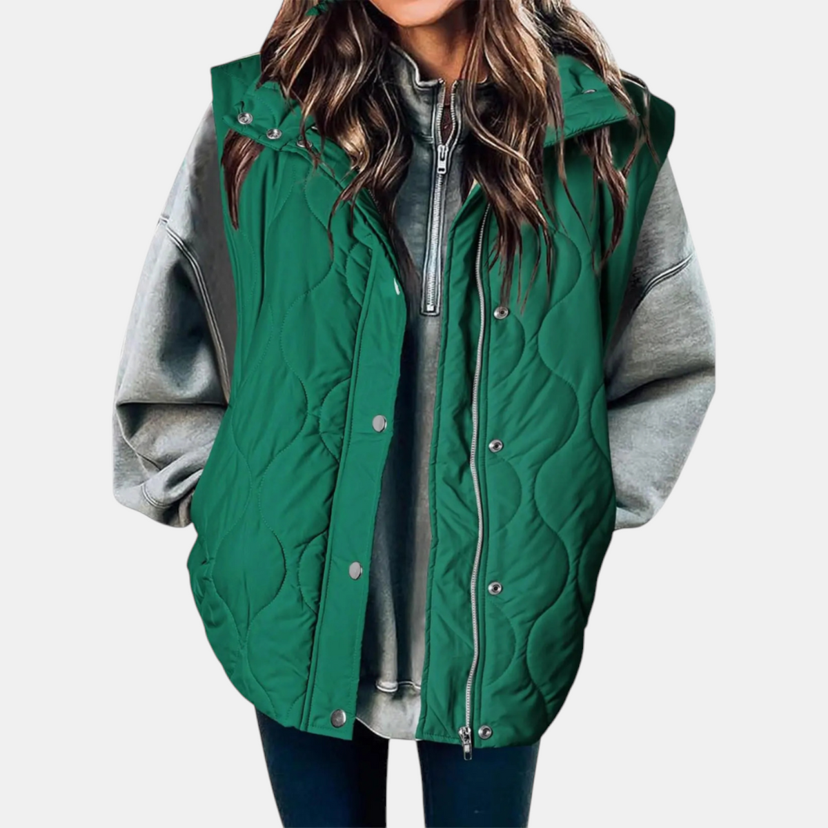 Jaely Quilted Women's Sleeveless Puffer Vest with Zip and Snap Buttons