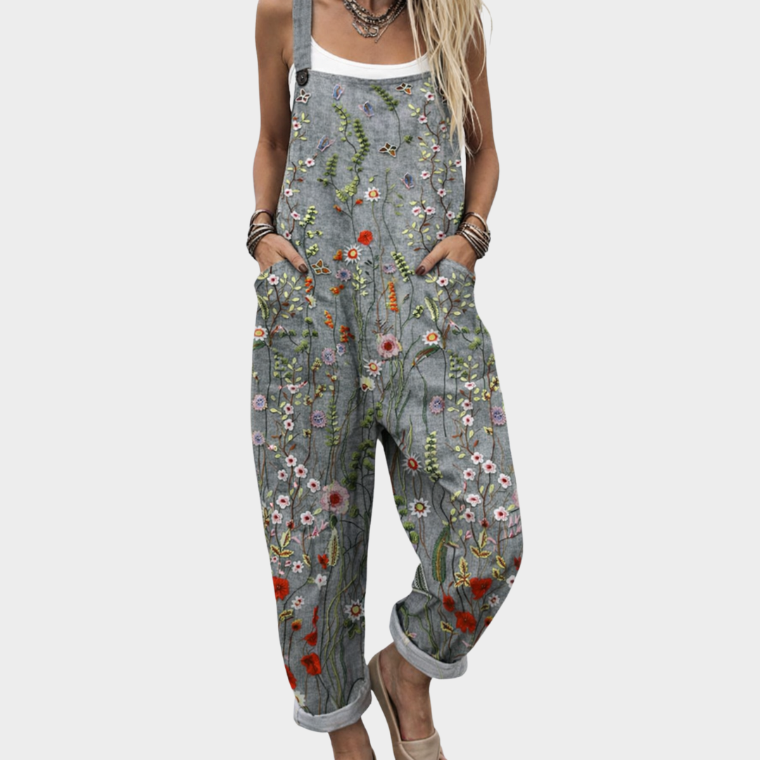 Darcy™ Grey Floral Print Overalls for Effortless Style