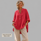 Veronique™ Chic V-Neck Blouse in Cotton-Linen Blend